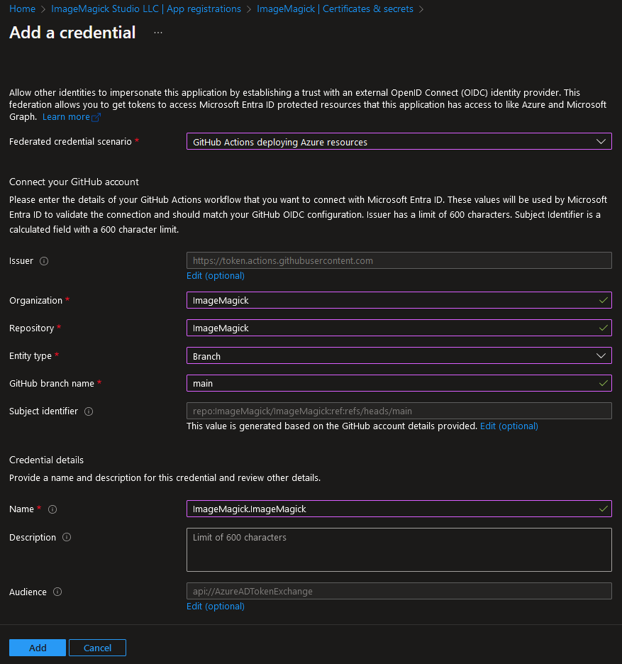 Add federated credential