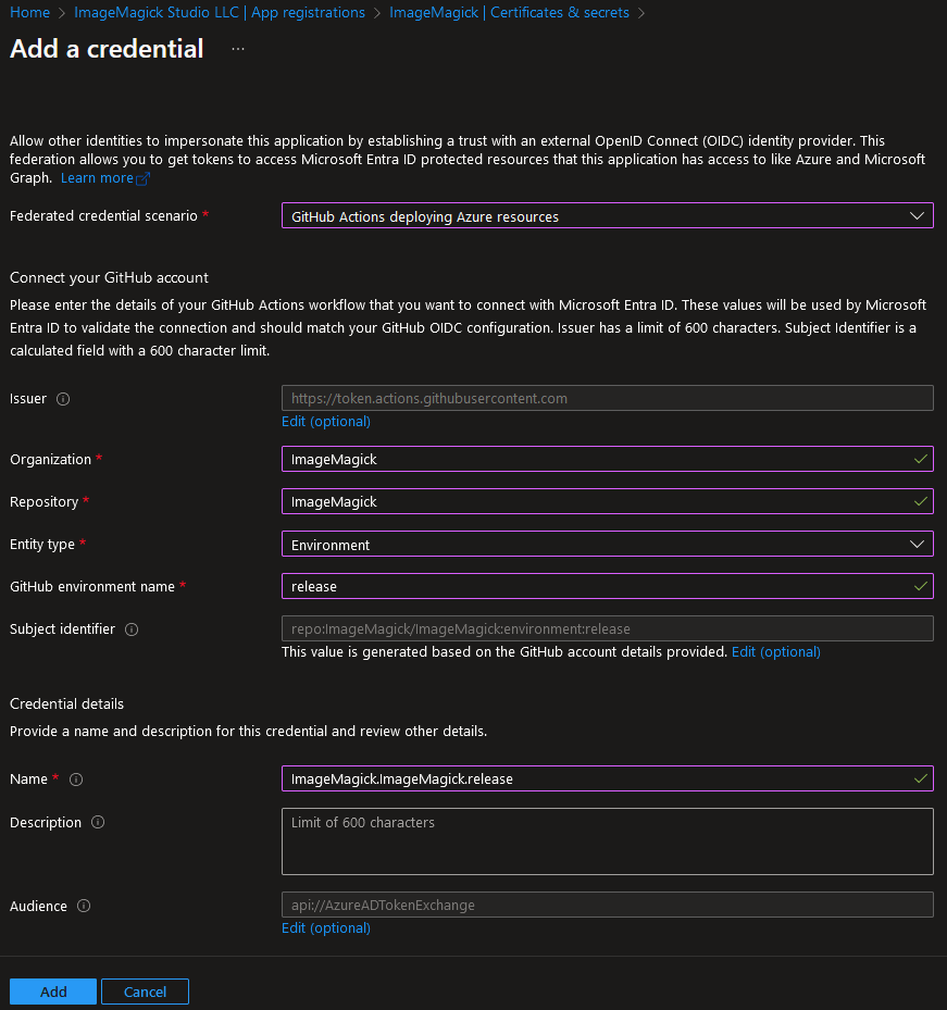 Federated credential for environment