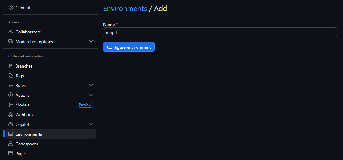 Add GitHub Environment